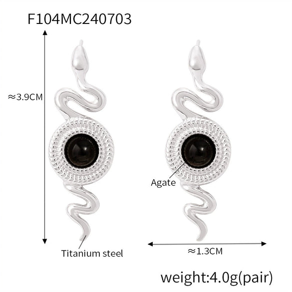 Snake Earrings Titanium Steel 18K Gold Plated Inlaid Natural Stone Geometric Style Electroplated For Women