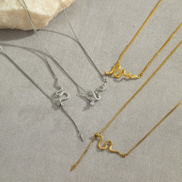 Snake Element Titanium Steel And Stainless Steel Necklace With Diamond Snake Tassel Pendant Electroplated Jewelry