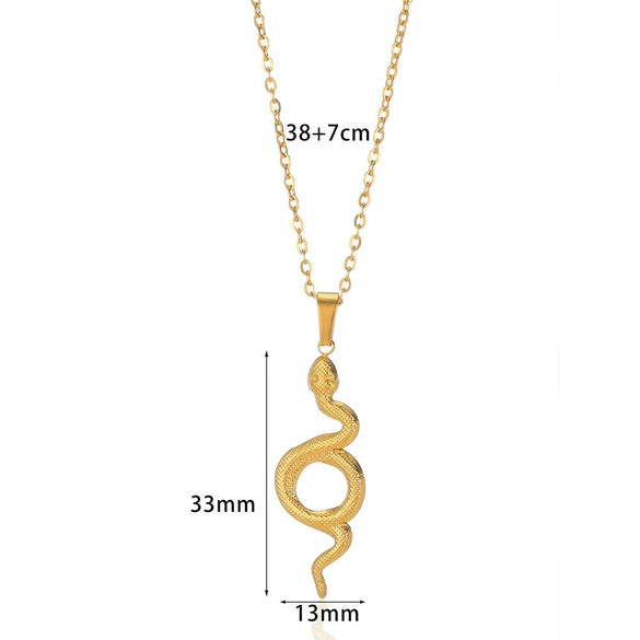 Snake Pendant Hiphop Necklace Stainless Steel Gold Plated Animals Zodiac Style