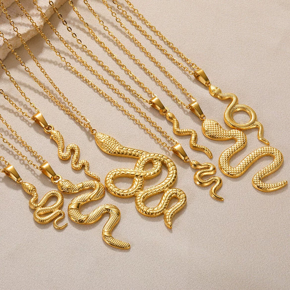 Snake Pendant Hiphop Necklace Stainless Steel Gold Plated Animals Zodiac Style