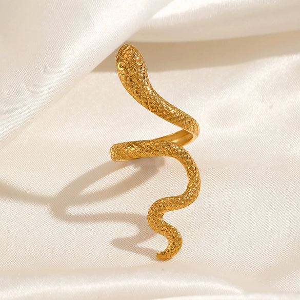 Snake Ring Stainless Steel Geometric Retro Cold Style Real Gold Electroplated For Women