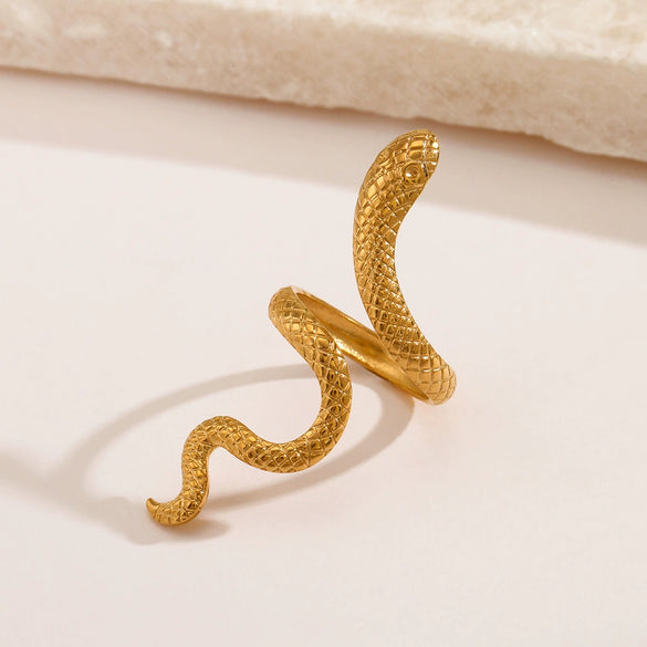 Snake Ring Stainless Steel Geometric Retro Cold Style Real Gold Electroplated For Women