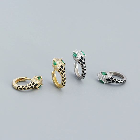 Snake Ushaped Earrings S925 Silver Geometric Style With Diamond Glue Electroplated For Women