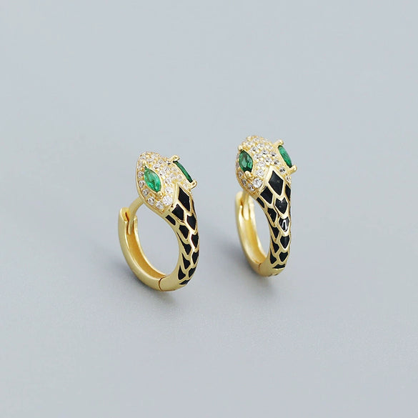 Snake Ushaped Earrings S925 Silver Geometric Style With Diamond Glue Electroplated For Women