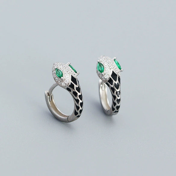 Snake Ushaped Earrings S925 Silver Geometric Style With Diamond Glue Electroplated For Women