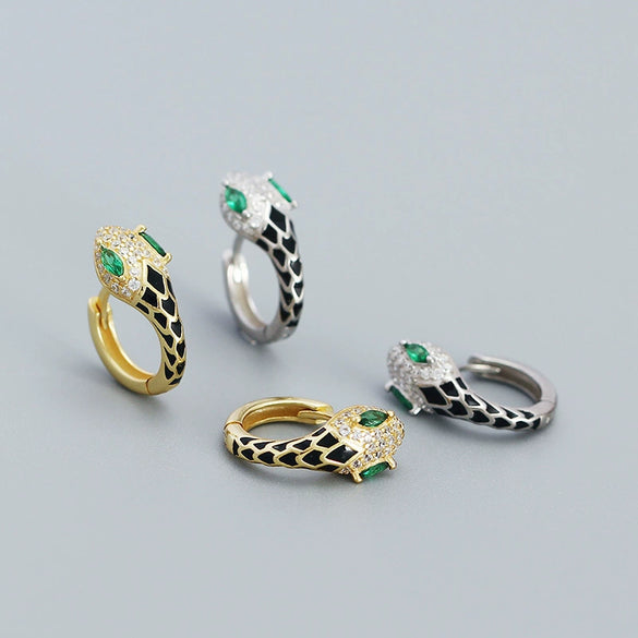 Snake Ushaped Earrings S925 Silver Geometric Style With Diamond Glue Electroplated For Women