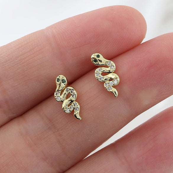 Snakeshaped Copper Earrings For Women With Electroplating Animal Pattern Light Luxury Style