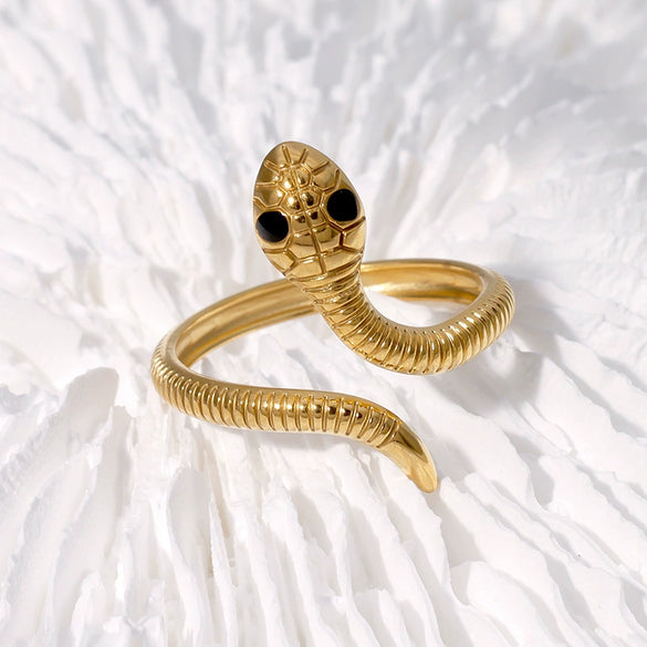 Snakeshaped Stainless Steel Opening Adjustable Finger Ring For Women With Electroplating And Personality Niche Design Animal Pattern