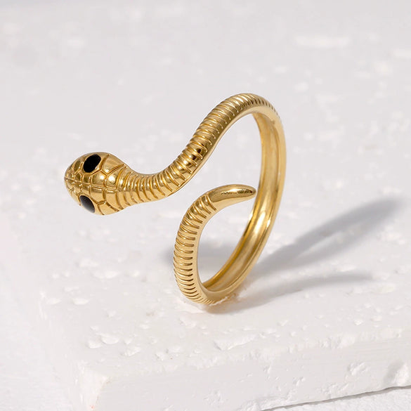 Snakeshaped Stainless Steel Opening Adjustable Finger Ring For Women With Electroplating And Personality Niche Design Animal Pattern