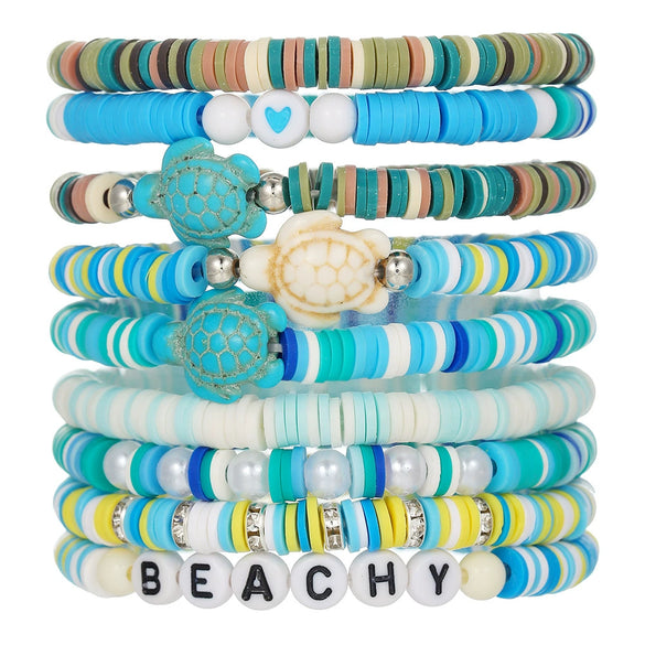Soft Ceramic Handmade Ocean Series Overlapping Bracelet With Letters Numbers Text Pattern For Women