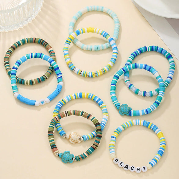 Soft Ceramic Handmade Ocean Series Overlapping Bracelet With Letters Numbers Text Pattern For Women