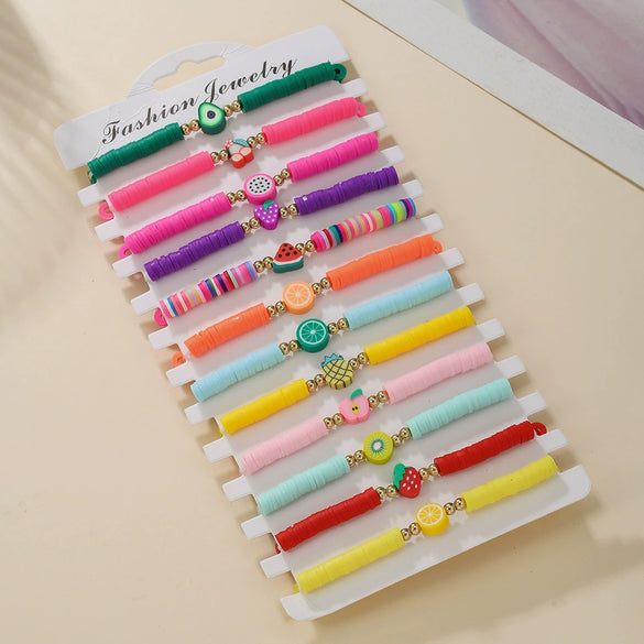 Soft Clay Fruit Geometric Handmade Women's Bracelet Set Jewelry