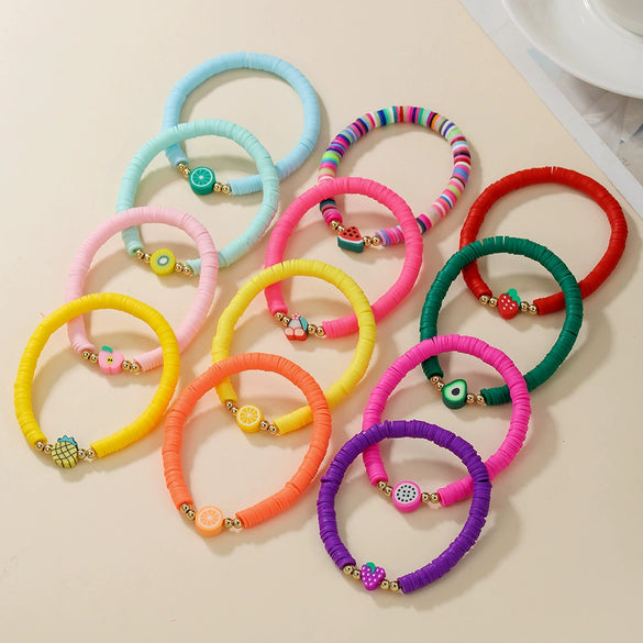 Soft Clay Fruit Geometric Handmade Women's Bracelet Set Jewelry