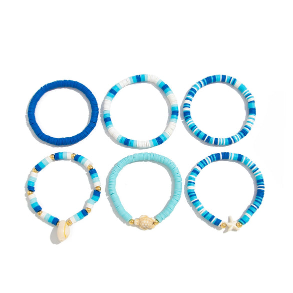 Soft Clay Handmade Fashion Sports Style Minimalist Flower Shell Stacked Bracelet