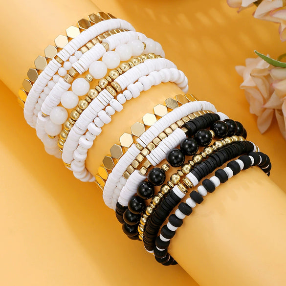 Soft Polymer Clay Geometric Multifolded Band Combination Bracelet Electroplated