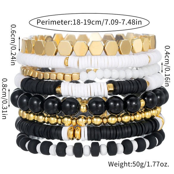 Soft Polymer Clay Geometric Multifolded Band Combination Bracelet Electroplated