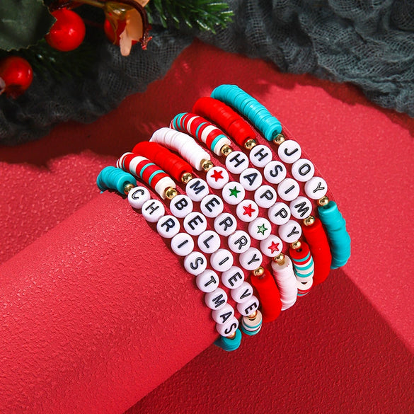 Soft Pottery Beaded Bracelet Polymer Clay Christmas Minimalist Style Women's Jewelry