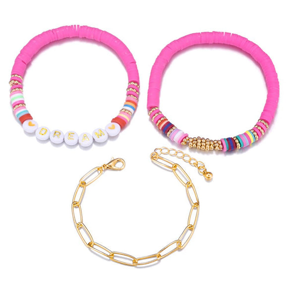 Soft Pottery Bracelet Polymer Clay Flakes Copper Beads Acrylic Handmade Rainbow Color Unisex