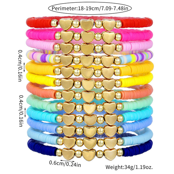 Soft Pottery Bracelet Polymer Clay Flakes Copper Beads Acrylic Handmade Rainbow Color Unisex