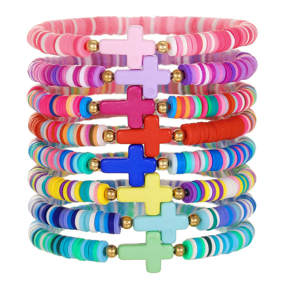 Soft Pottery Bracelet Polymer Clay Flakes Copper Beads Acrylic Handmade Rainbow Color Unisex