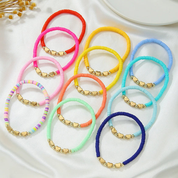Soft Pottery Bracelet Polymer Clay Flakes Copper Beads Acrylic Handmade Rainbow Color Unisex