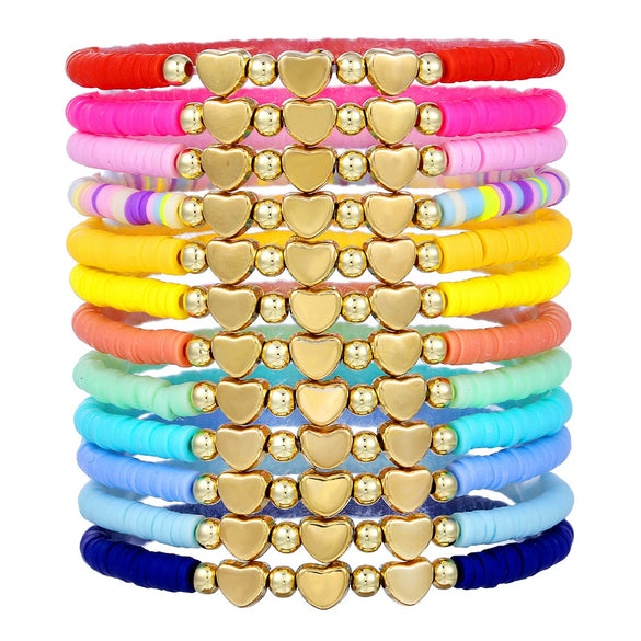 Soft Pottery Bracelet Polymer Clay Flakes Copper Beads Acrylic Handmade Rainbow Color Unisex