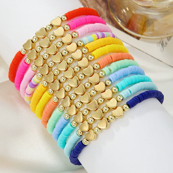Soft Pottery Bracelet Polymer Clay Flakes Copper Beads Acrylic Handmade Rainbow Color Unisex