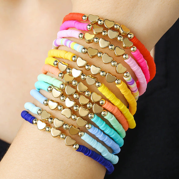 Soft Pottery Bracelet Polymer Clay Flakes Copper Beads Acrylic Handmade Rainbow Color Unisex