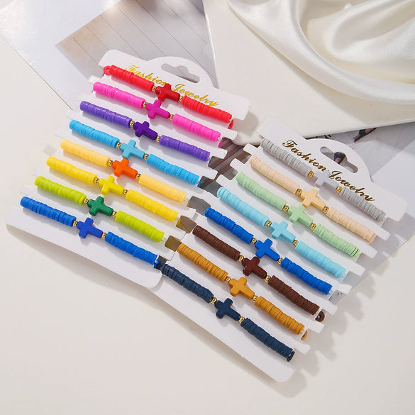 Soft Pottery Bracelet Unisex Bohemian Style Colorful Acrylic Cross Geometric Handmade