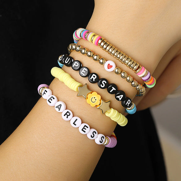 Soft Pottery Geometric Beads Handmade Adjustable Friendship Bracelet