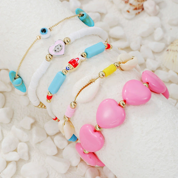 Soft Pottery Shell Beaded Braided Handmade Geometric Style Unisex Bracelet