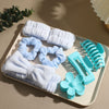 Soft Women's Hair Accessories Set With Bow Hair Tie Hairband Claw Clip In Blue Small Fresh Style With Painting Pattern