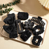 Soft Women's Hair Accessories Set With Bow Hair Tie Hairband Claw Clip In Blue Small Fresh Style With Painting Pattern