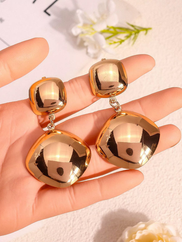 Solid Color Geometric Leaf Hoop Earrings With Smooth Metal Disc Design Exaggerated Versatile Unisex Statement Jewelry