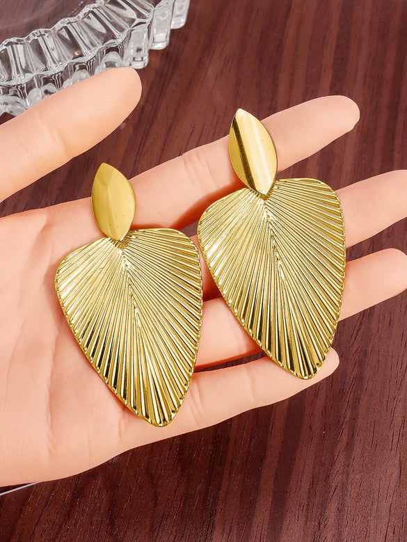 Solid Color Geometric Leaf Hoop Earrings With Smooth Metal Disc Design Exaggerated Versatile Unisex Statement Jewelry