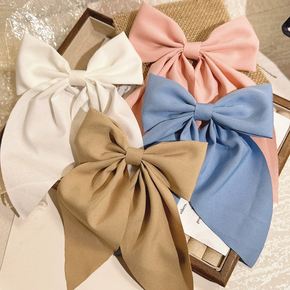 Solid Color Large Bow Hairpin Fabric Manual Duckbill Clip For Japanese Girl Lolita College Jk Style Hair Accessories
