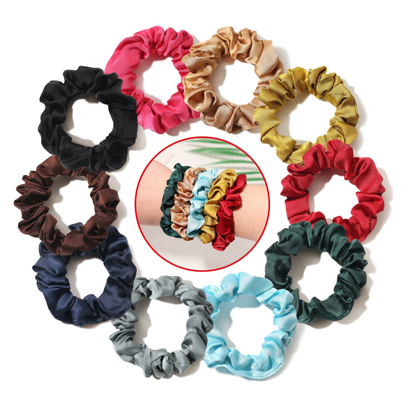 Solid Color Satin Cloth Hair Loop High Elasticity Handmade Simple Ball Head Hair Tie Basic All Match Headwear