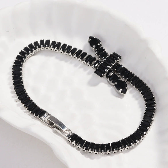Solid Color Zircon Knotted Tennis Chain Bracelet For Women Copper Material Hip Hop Fashion