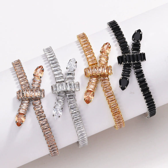 Solid Color Zircon Knotted Tennis Chain Bracelet For Women Copper Material Hip Hop Fashion