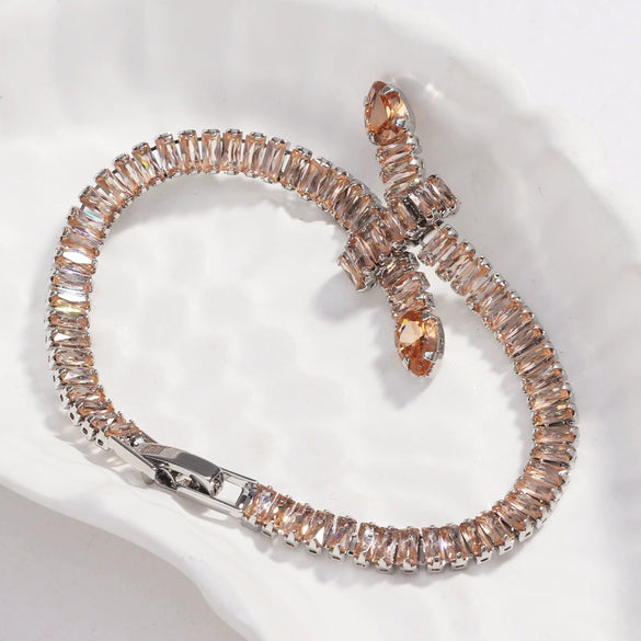 Solid Color Zircon Knotted Tennis Chain Bracelet For Women Copper Material Hip Hop Fashion
