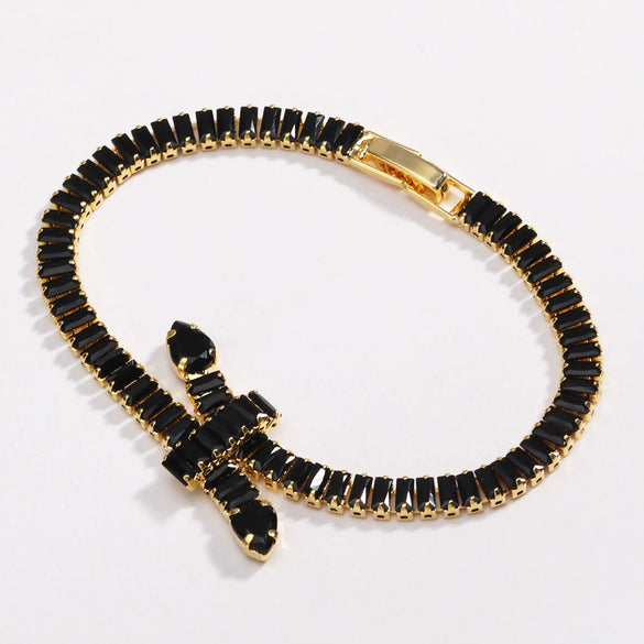 Solid Color Zircon Knotted Tennis Chain Bracelet For Women Copper Material Hip Hop Fashion