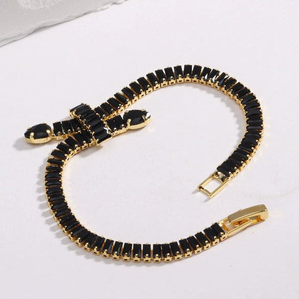 Solid Color Zircon Knotted Tennis Chain Bracelet For Women Copper Material Hip Hop Fashion