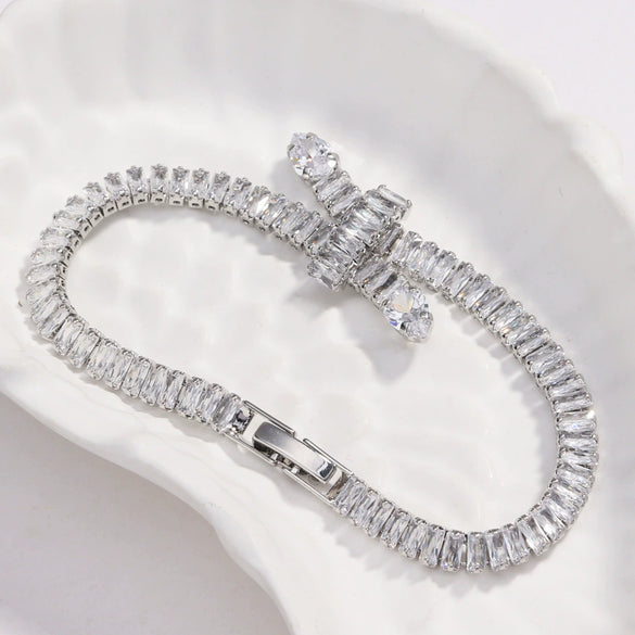 Solid Color Zircon Knotted Tennis Chain Bracelet For Women Copper Material Hip Hop Fashion