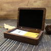 Solid Wood Black Walnut Flip Business Card Case Geometric Pattern Portable Card And Membership Card Storage Box Wooden Card Holder And Packing Box