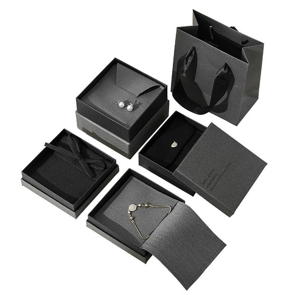 Soot Black Jewelry Packaging Box With Flannel Bag Light Luxury Heaven And Earth Cover Made Of Paper And Cardboard For Ring Jewelry Storage With Drawer