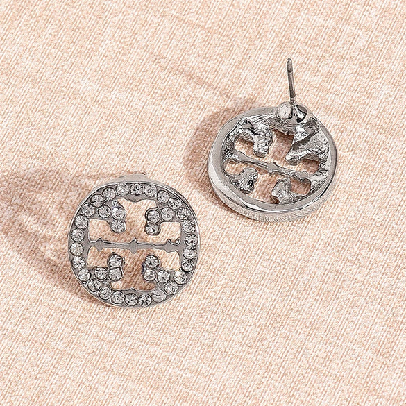 Sparkling Geometric Hollow Round Stud Earrings With Steel Ear Posts Zinc Alloy Design Versatile Unisex Jewelry For Holiday Party Gifts
