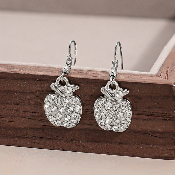 Sparkling Rhinestone Apple Earrings In Zinc Alloy Versatile Fruit Stud And Hoop Style Jewelry For Women