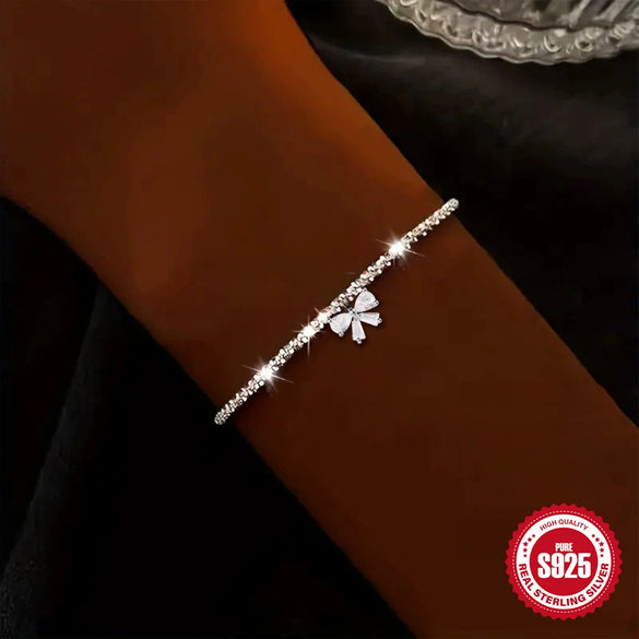 Sparkling S925 Silver Bracelet With Niche Design Cauliflower Chain Ginky Star And Bow Electroplated For Women