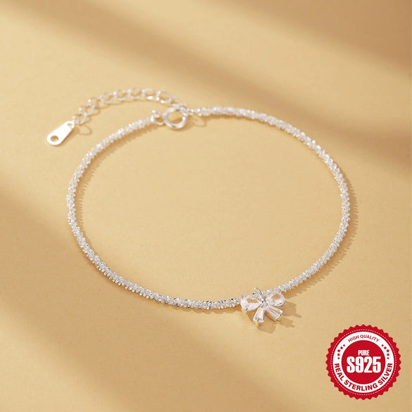 Sparkling S925 Silver Bracelet With Niche Design Cauliflower Chain Ginky Star And Bow Electroplated For Women