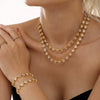 Sparkling Zircon Heart Patchwork Stainless Steel Necklace And Bracelet Set For Women Electroplated Heart Pattern Jewelry